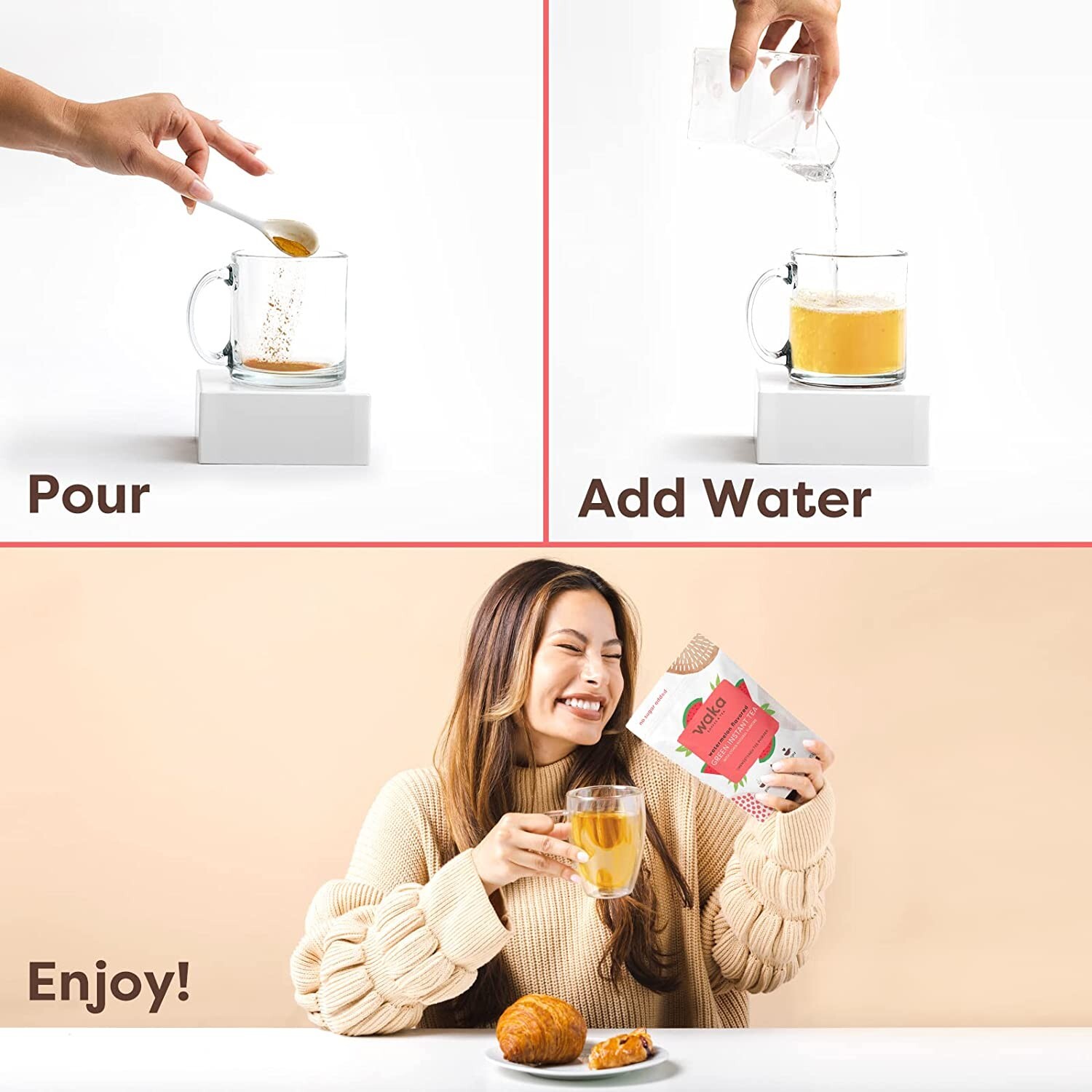 Waka Quality Instant Tea — No Sugar Added & Unsweetened Watermelon Flavored Gree