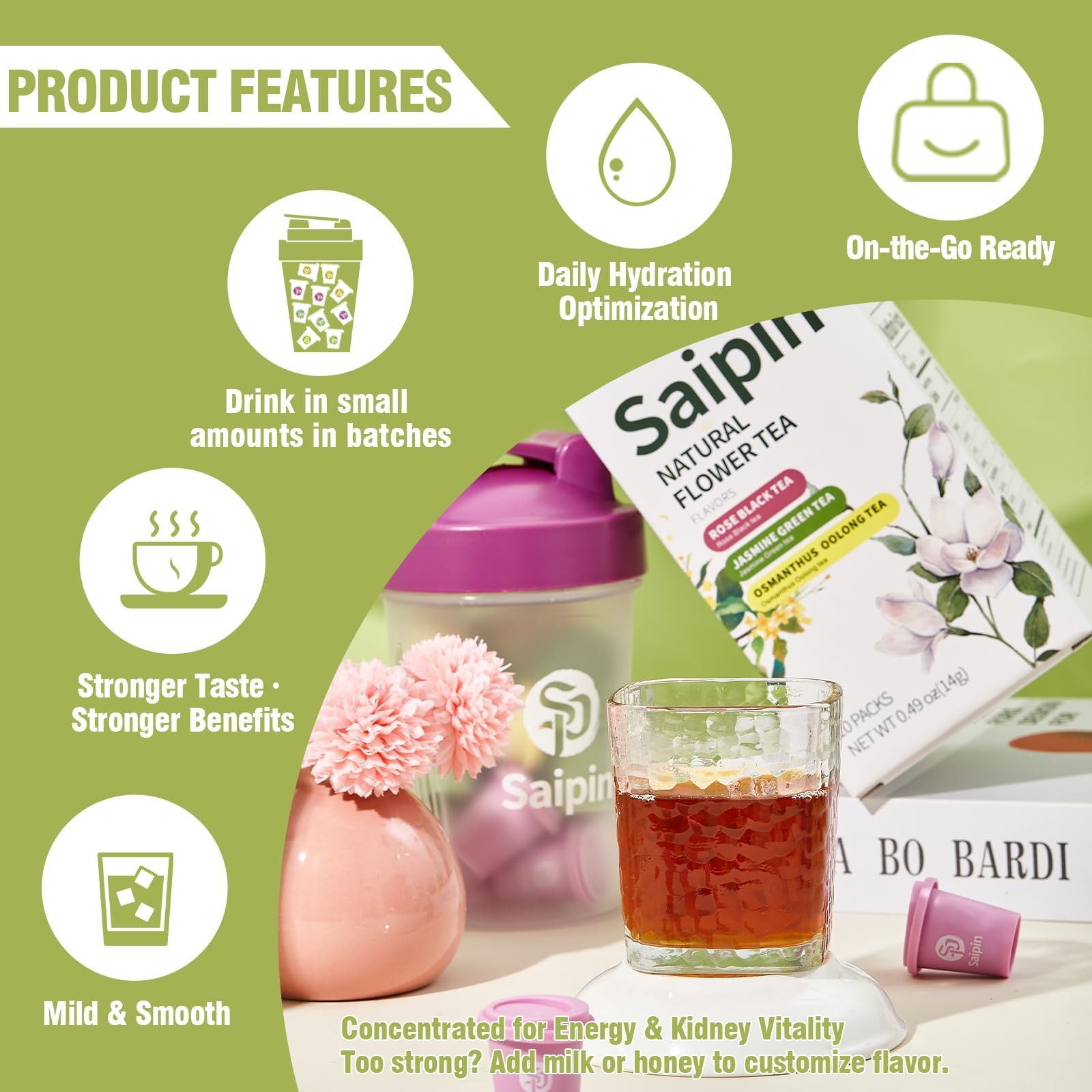SAIPIN Herbal Tea,3 Assorted Flavors, Jasmine/Rose/Osmanthus Flower,20 Pack,N…