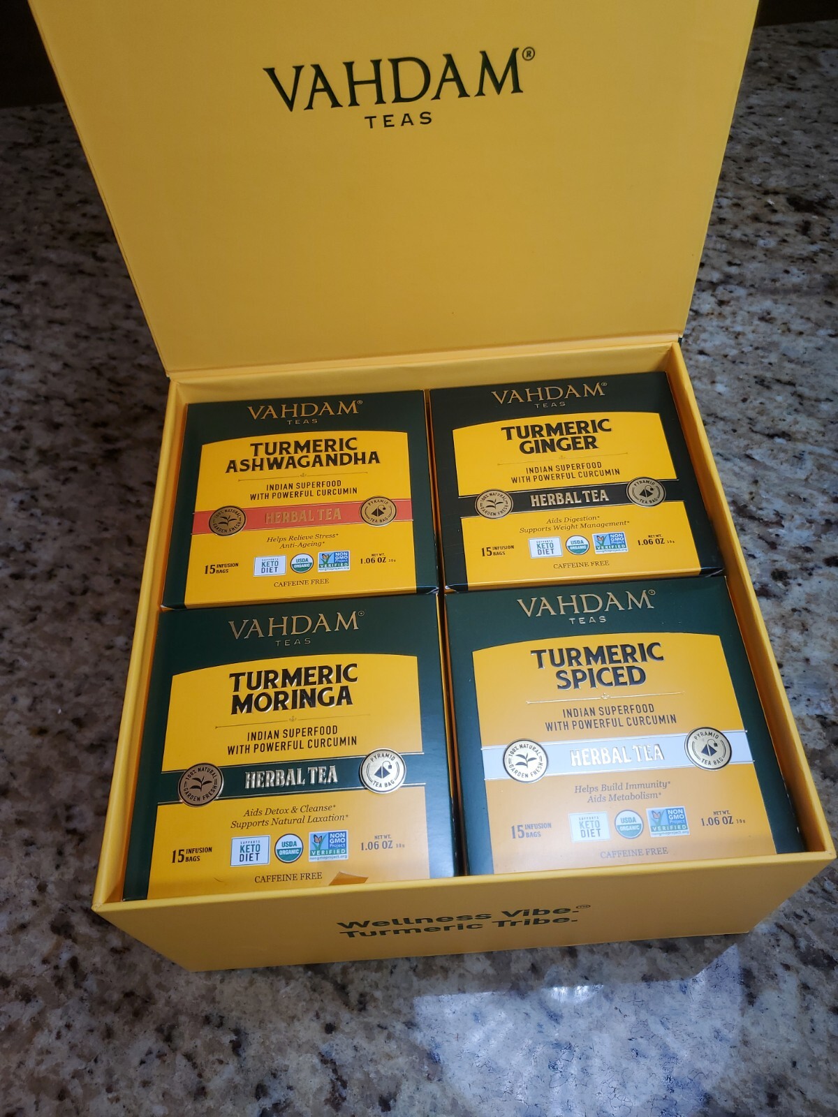 VAHDAM organic Turmeric Wellness Detox Tea 60 Bags 4 Set Sealed