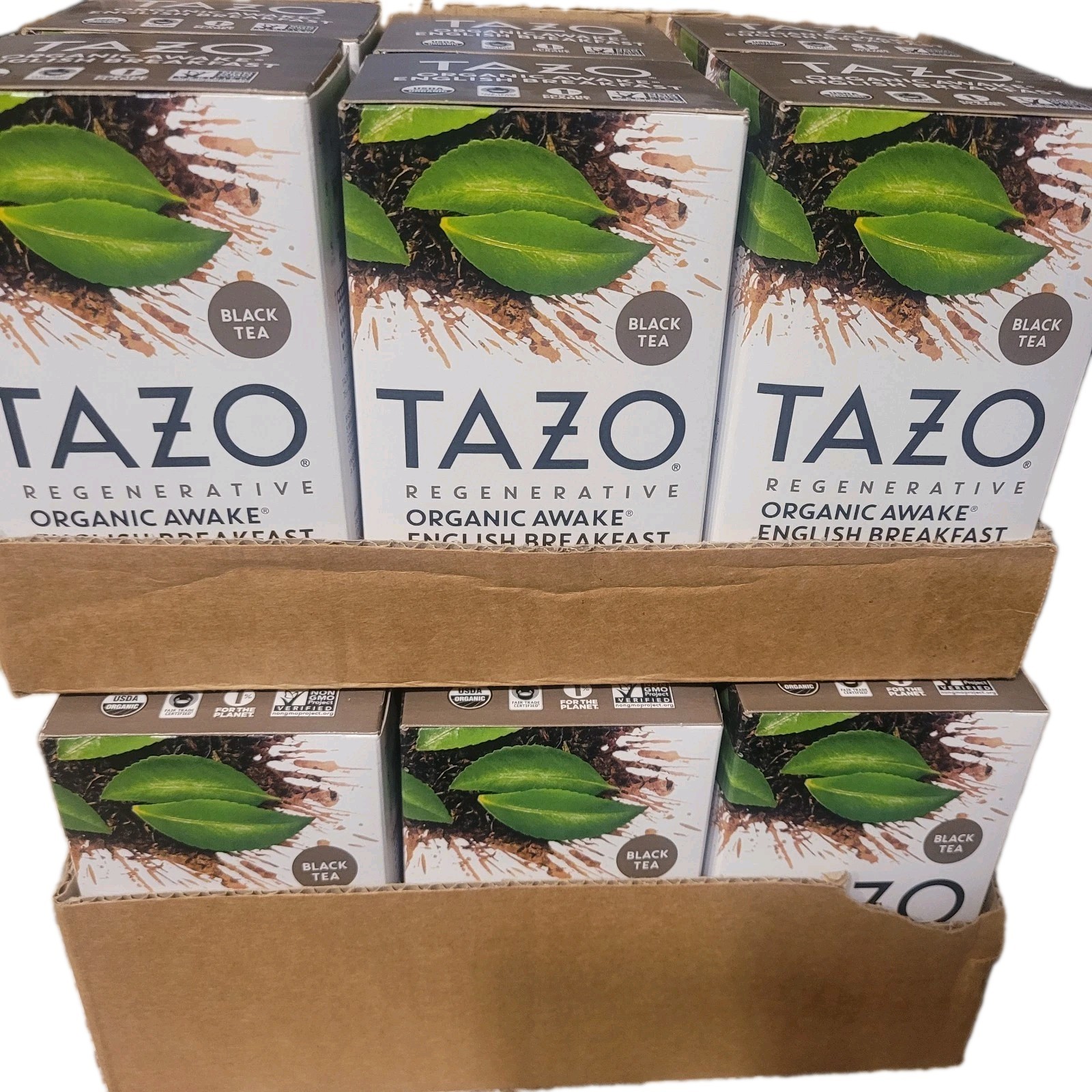 6 Boxes – Tazo ORGANIC AWAKE ENGLISH BREAKFAST- 16 Tea Bags Each (96 Bags Total)