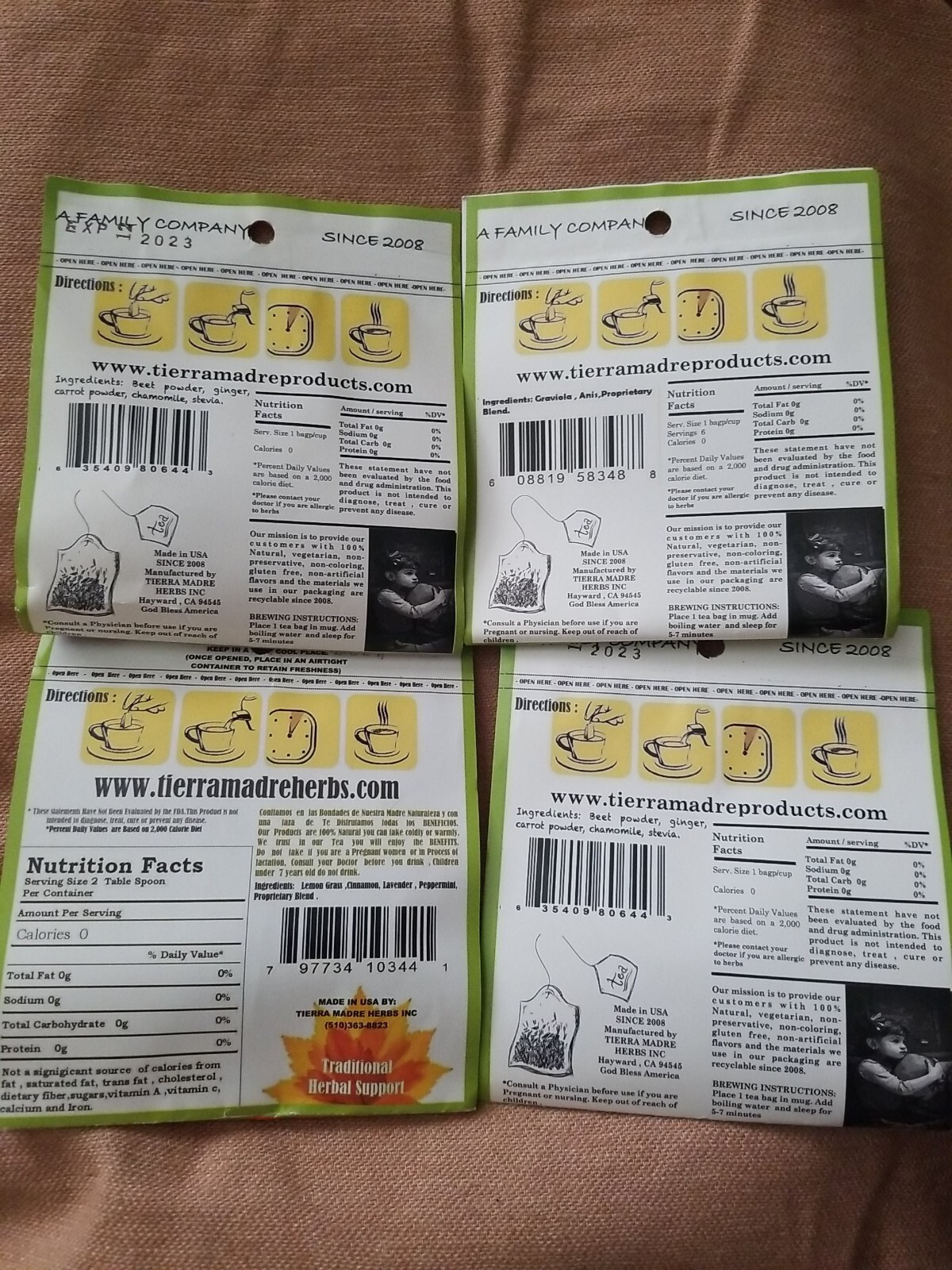 Tierra Madre, mezcla de té de hierbas natural /gluten Free /100% natural(4 pack)