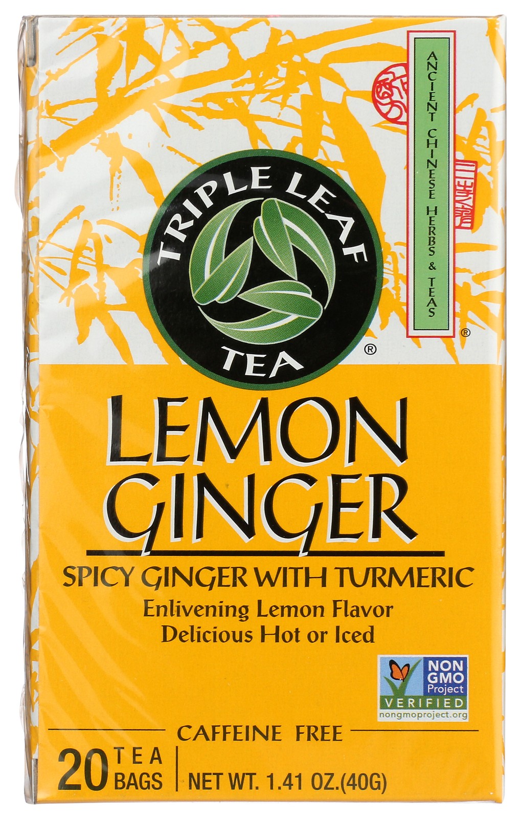Triple Leaf Tea Lemon Ginger Herbal 20 Bags 1.41 Oz 3 Pack