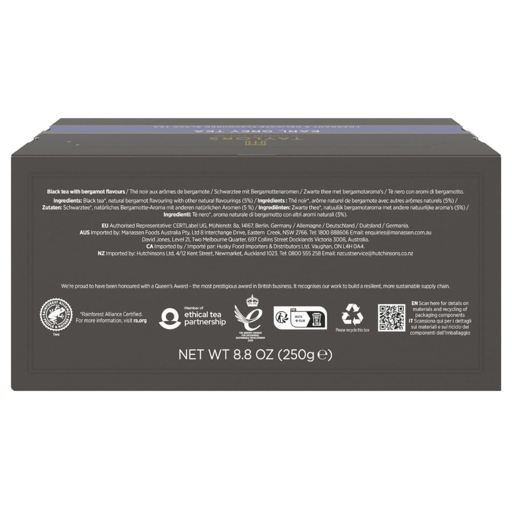 Earl Grey, Black Tea, Individually Wrapped Bags, 100 Count (Pack of 1), Fragrant