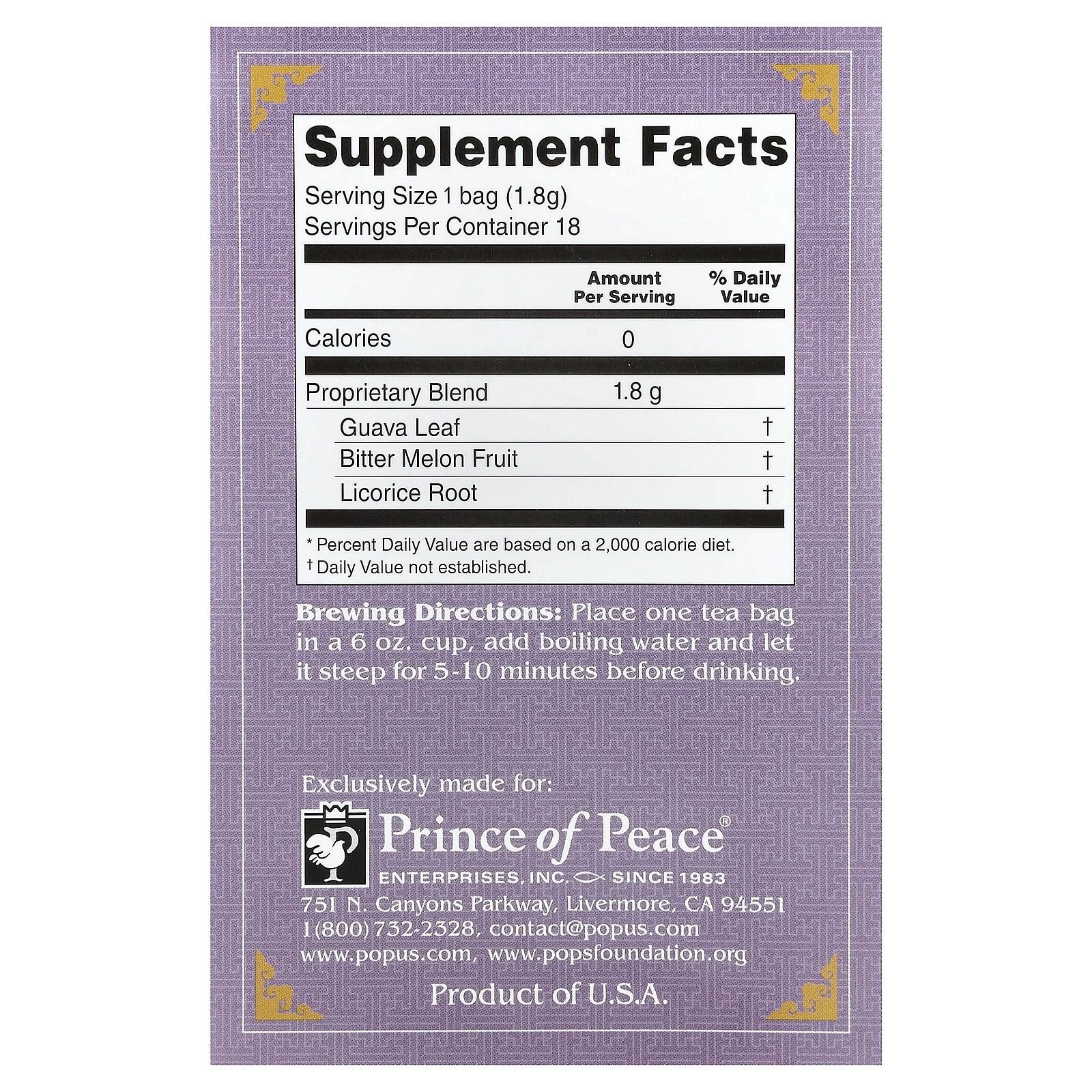 Herbal Tea, Blood Sugar, 18 Tea Bags, 1.14 oz (32.4 g)