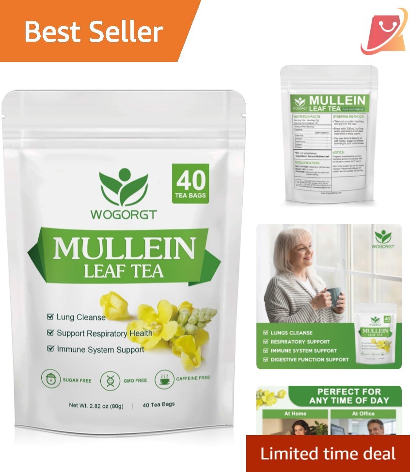 Mullein Tea Bags Natural Lung Support Respiratory Wellness 40 Count