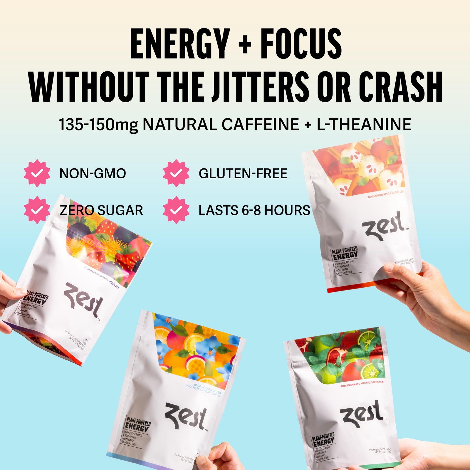 Zest Energy Tea Assortment Box – High Caffeine Tea Bags Sampler with Black & …