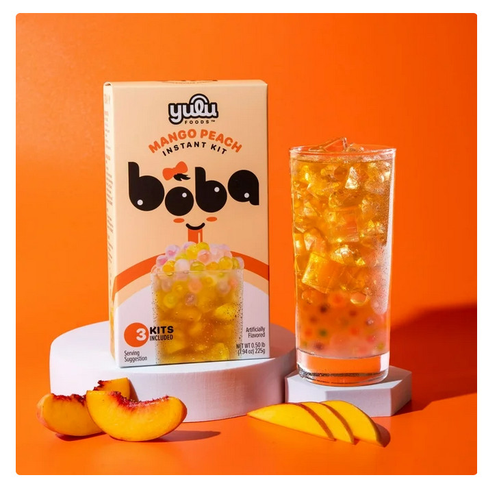 Yulu Instant Boba Mango Peach Tea, Bubble Tea Kit, 3 Drinks