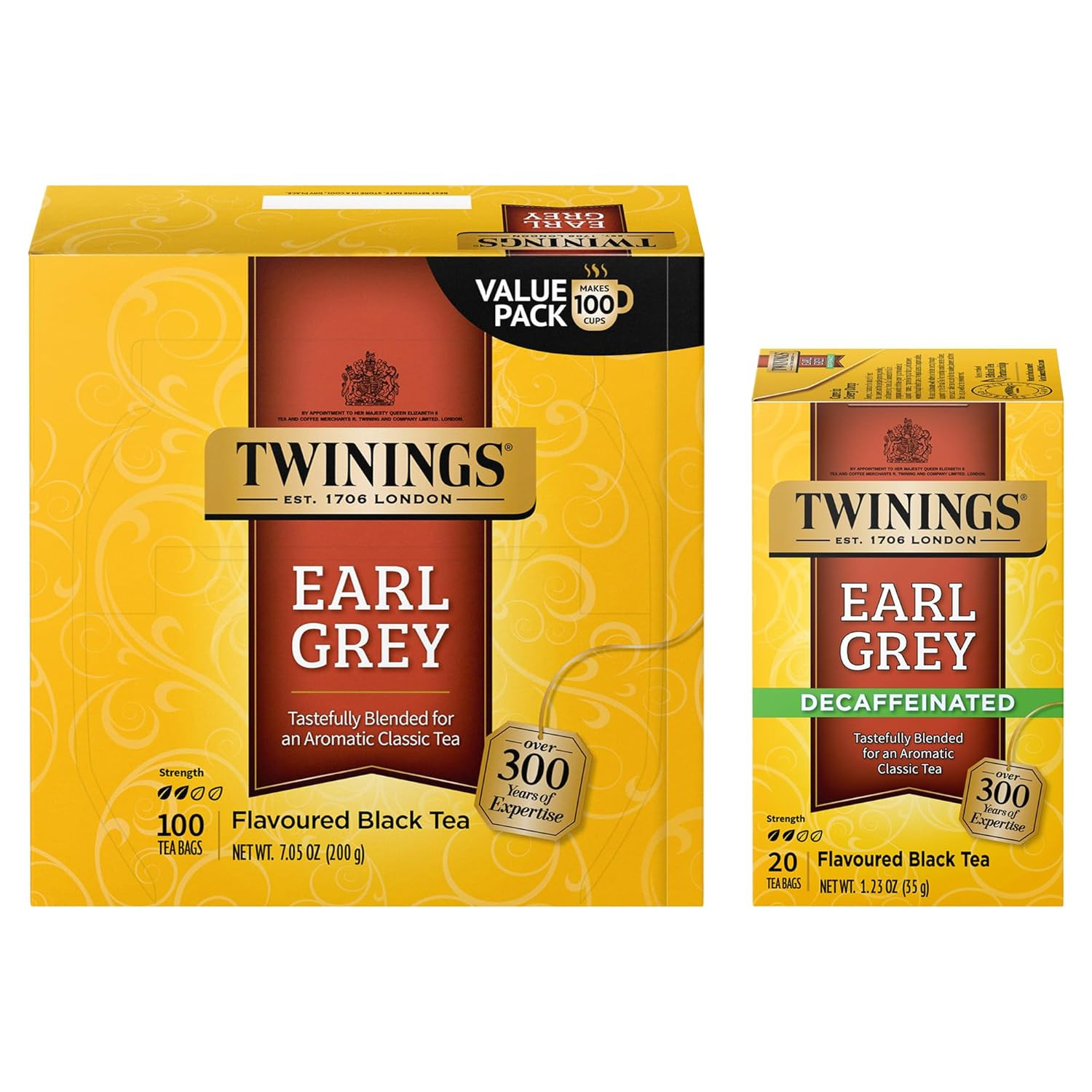 Twinings Earl Grey Tea Combo, Decaf 120 ct plus Classic Black 100 ct
