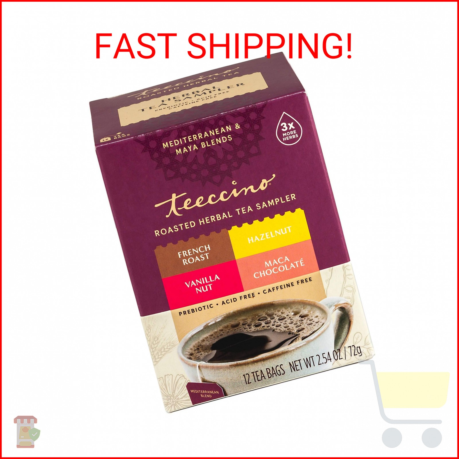 Teeccino Herbal Tea Sampler Assortment – 12 Tea Bags – Maca Chocolaté, French Ro