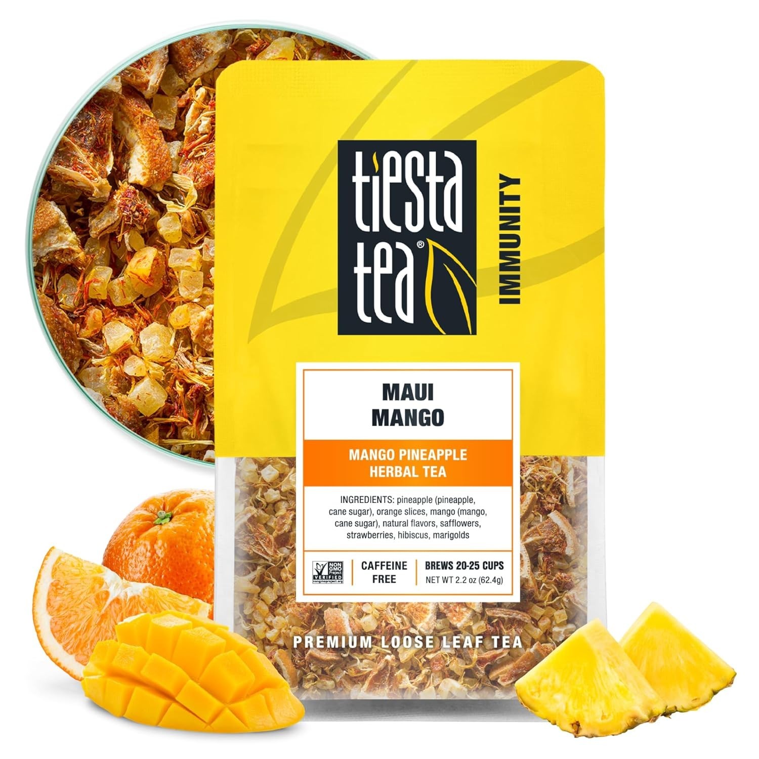 Tropical Mango Pineapple Herbal Tea, Gluten-Free, 25 Cups in Resealable Pouch