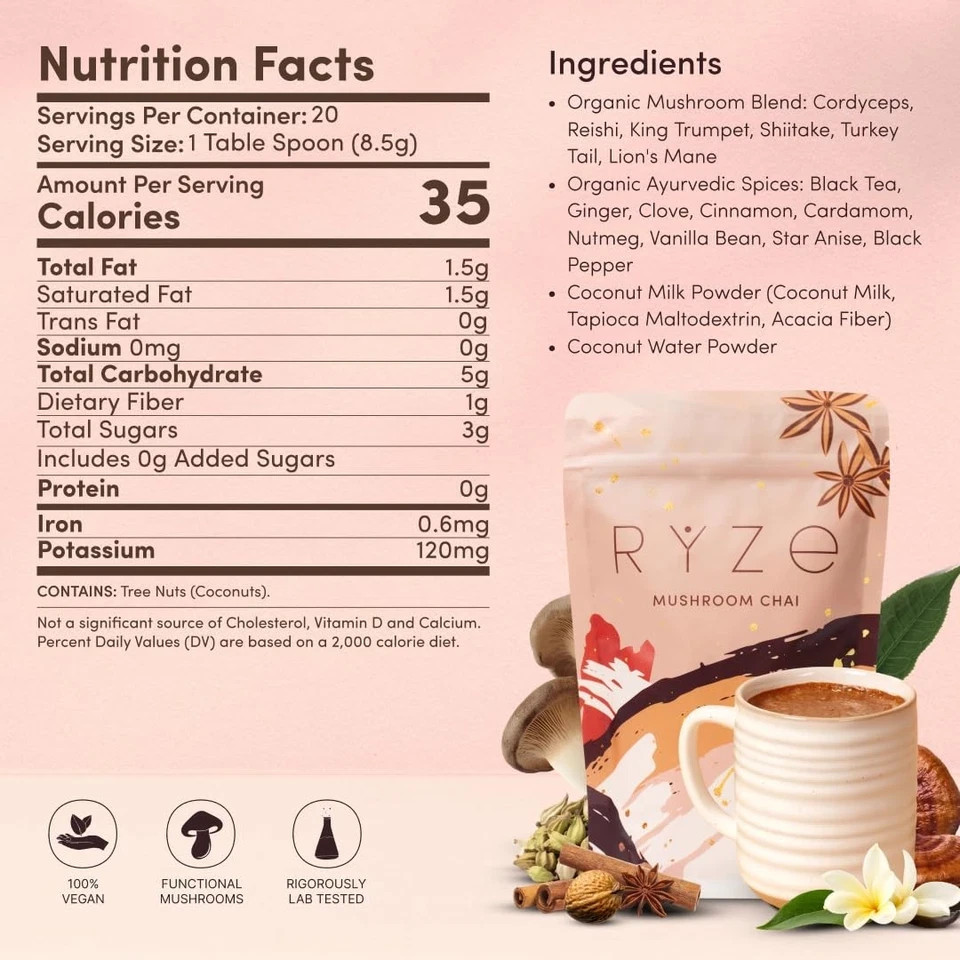 RŸ. Mushroom Chai With 6 Adaptogenic Mushrooms Beverage Powder (3 Pack)
