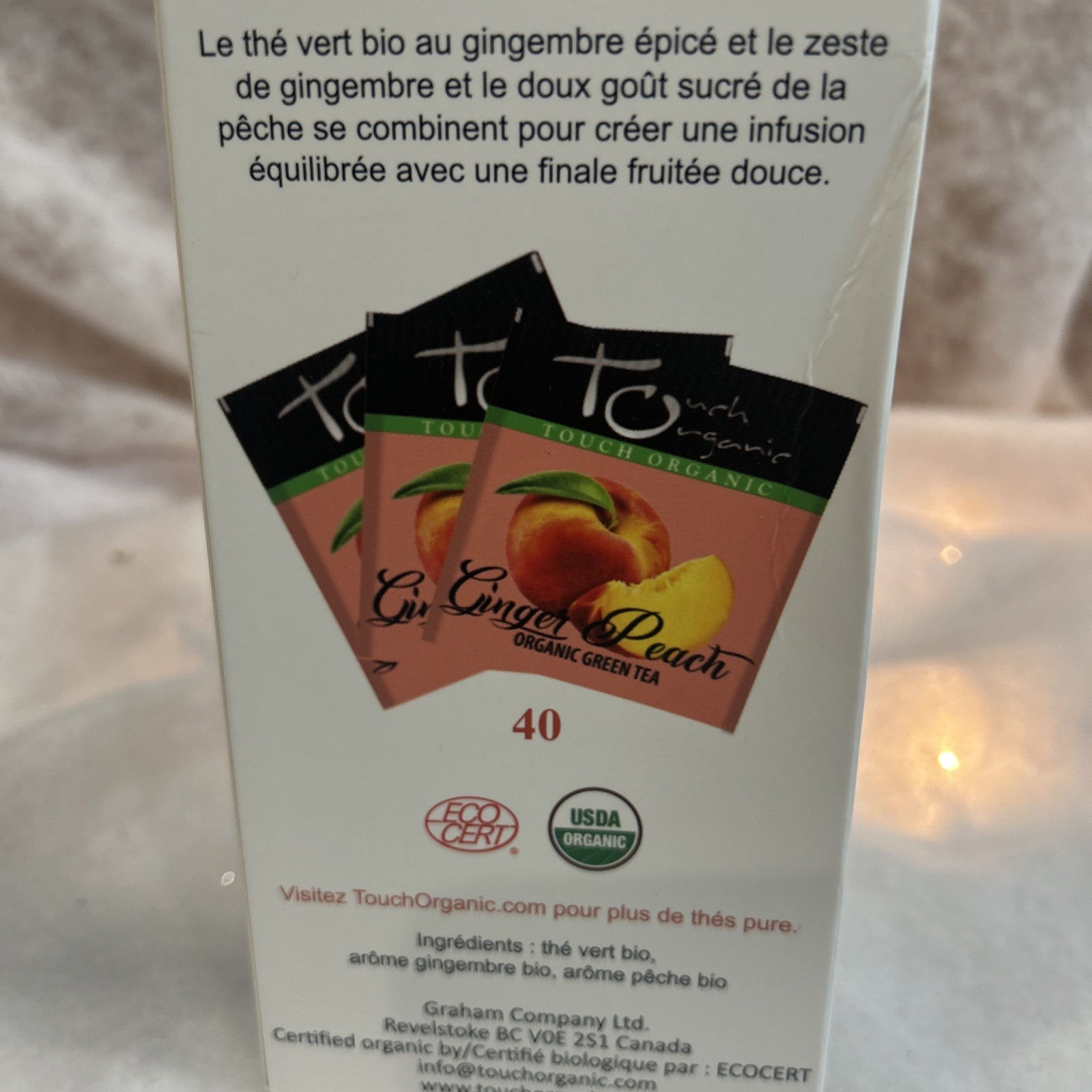 Touch Organic GINGER PEACH GREEN Tea Bags, 40 Bags, 2.5 oz