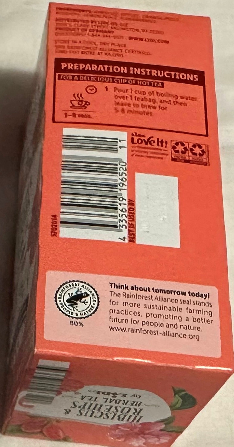 HIBISCUS & ROSE HIPS HERBAL TEA 25 BAG CAFFEINE FREE