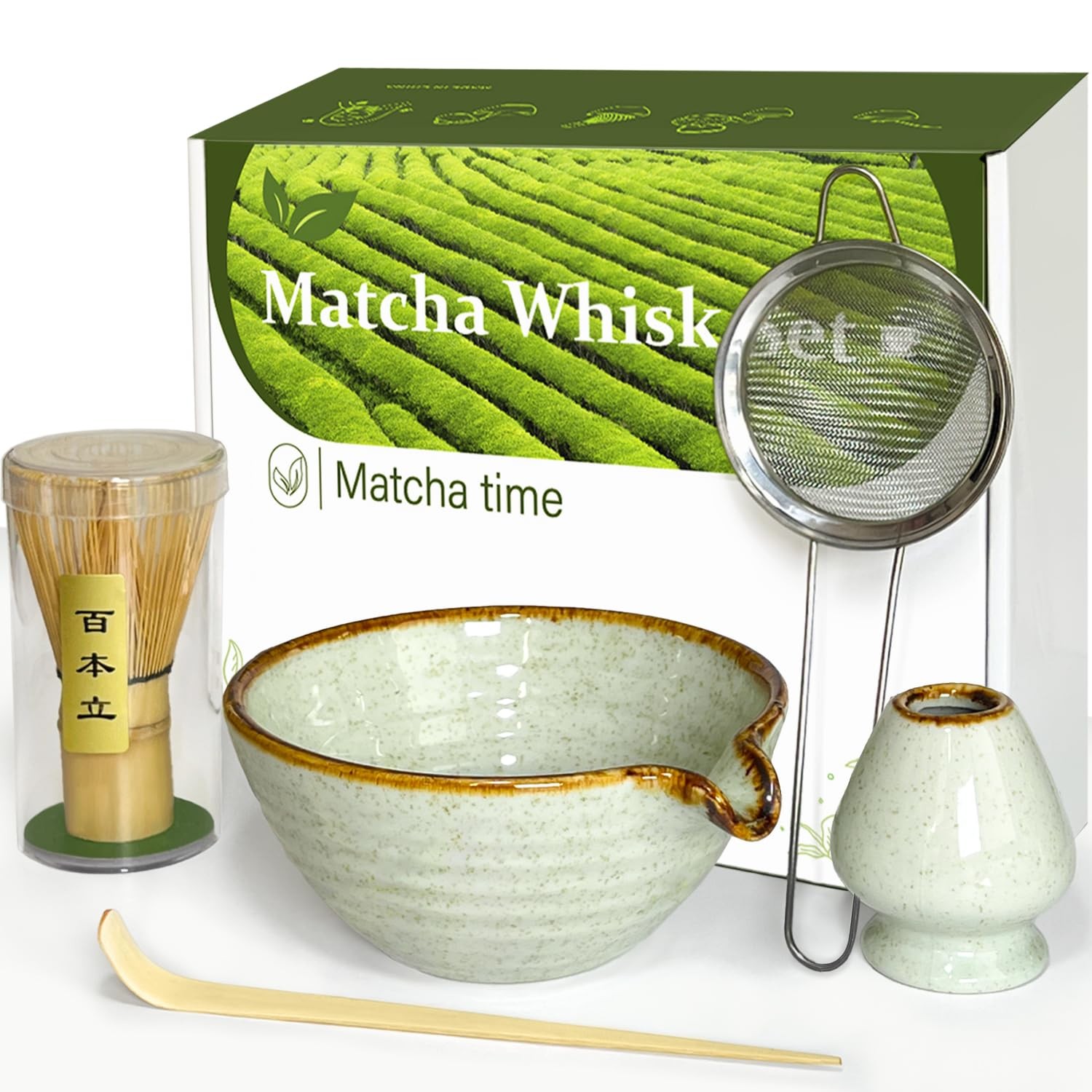 Matcha Whisk Set with Bowl, Holder, Scoop & Sifter Perfect Gift for Tea Lovers