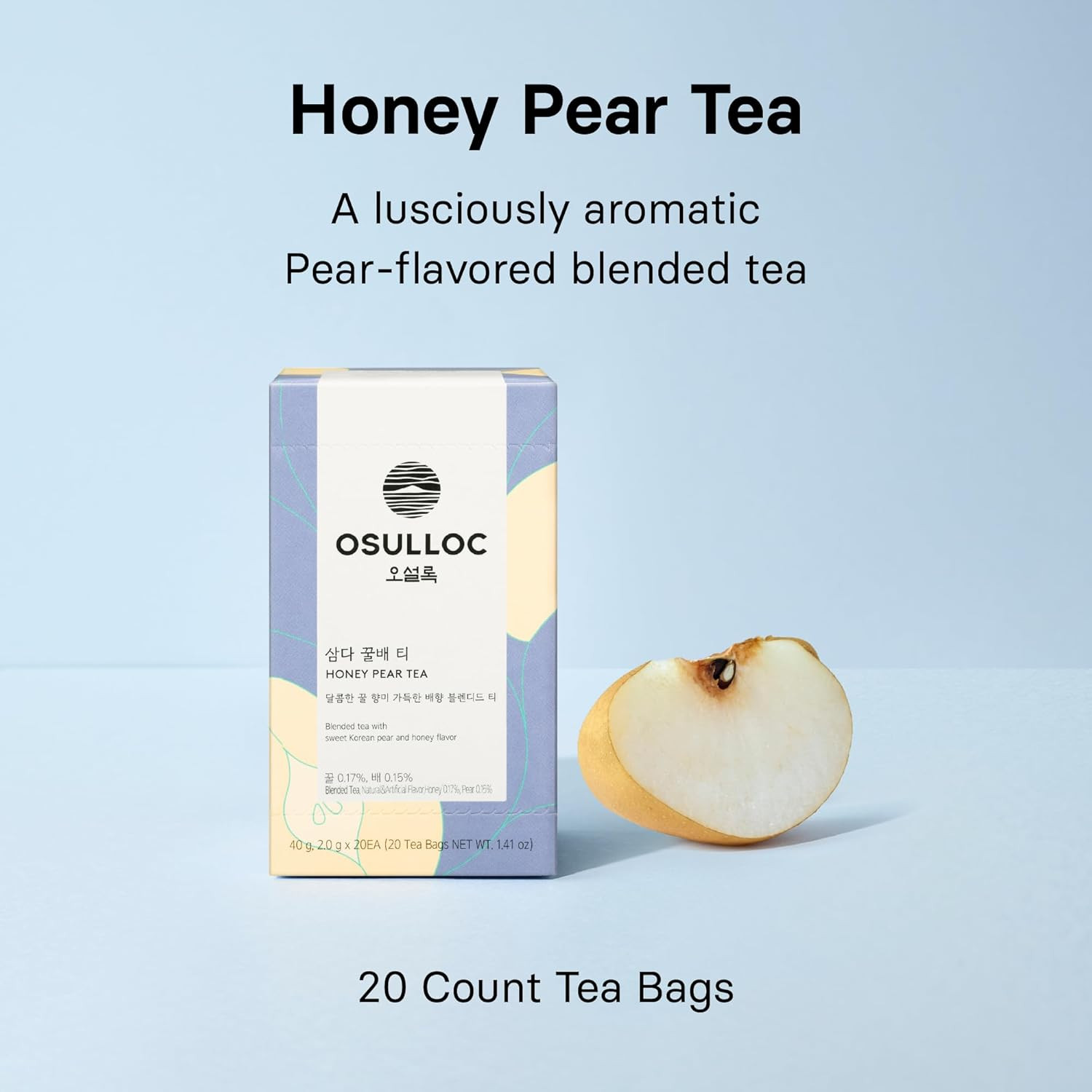 Honey Pear Tea (Sweet Pear & Honey Flavor), Iced Tea Bags Fruit Tea Blend, Premi