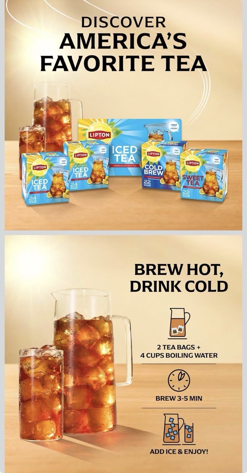 Lipton Unsweetened Black Tea Bags Family Size 144 Ct Zero Calorie 6-Pack