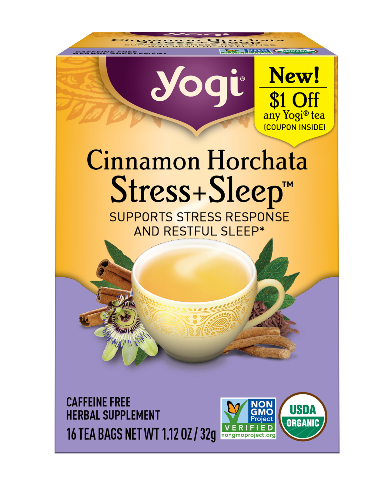 Yogi Tea – Cinnamon Horchata Stress + Sleep (6 Pack) 96 Tea Bags (Pack of 6)