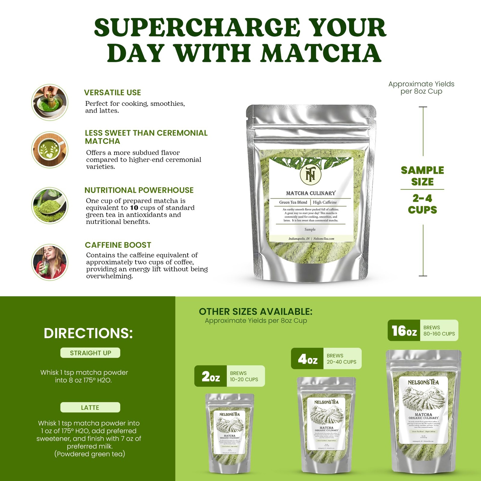 Nelson’s Tea Organic Matcha Powder – Premium Culinary Grade Green Sample