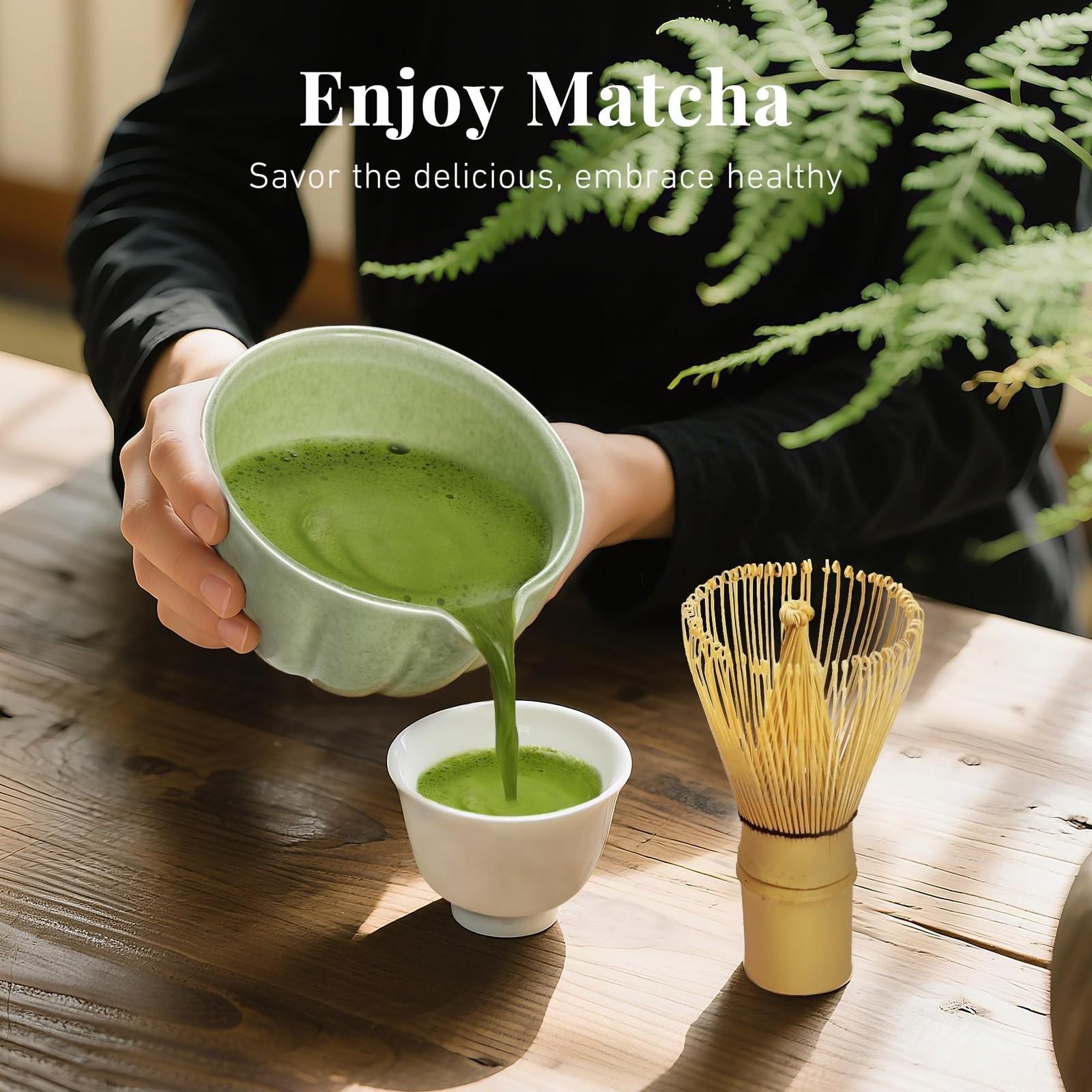 Matcha Whisk Set,7 Pcs Ceramic Matcha Kit Includes Matcha Bowl with Spout Matcha