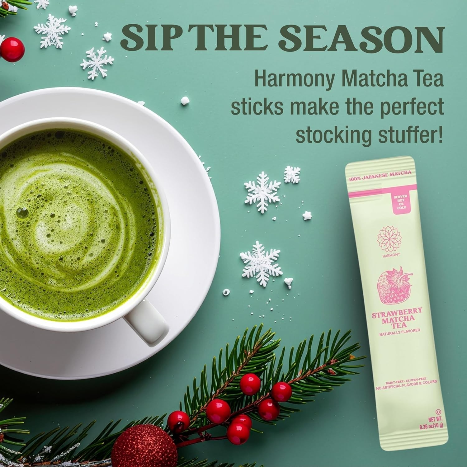 20 Harmony Strawberry Japanese Matcha, Sweetened w/ Organic Sugar On-the Go