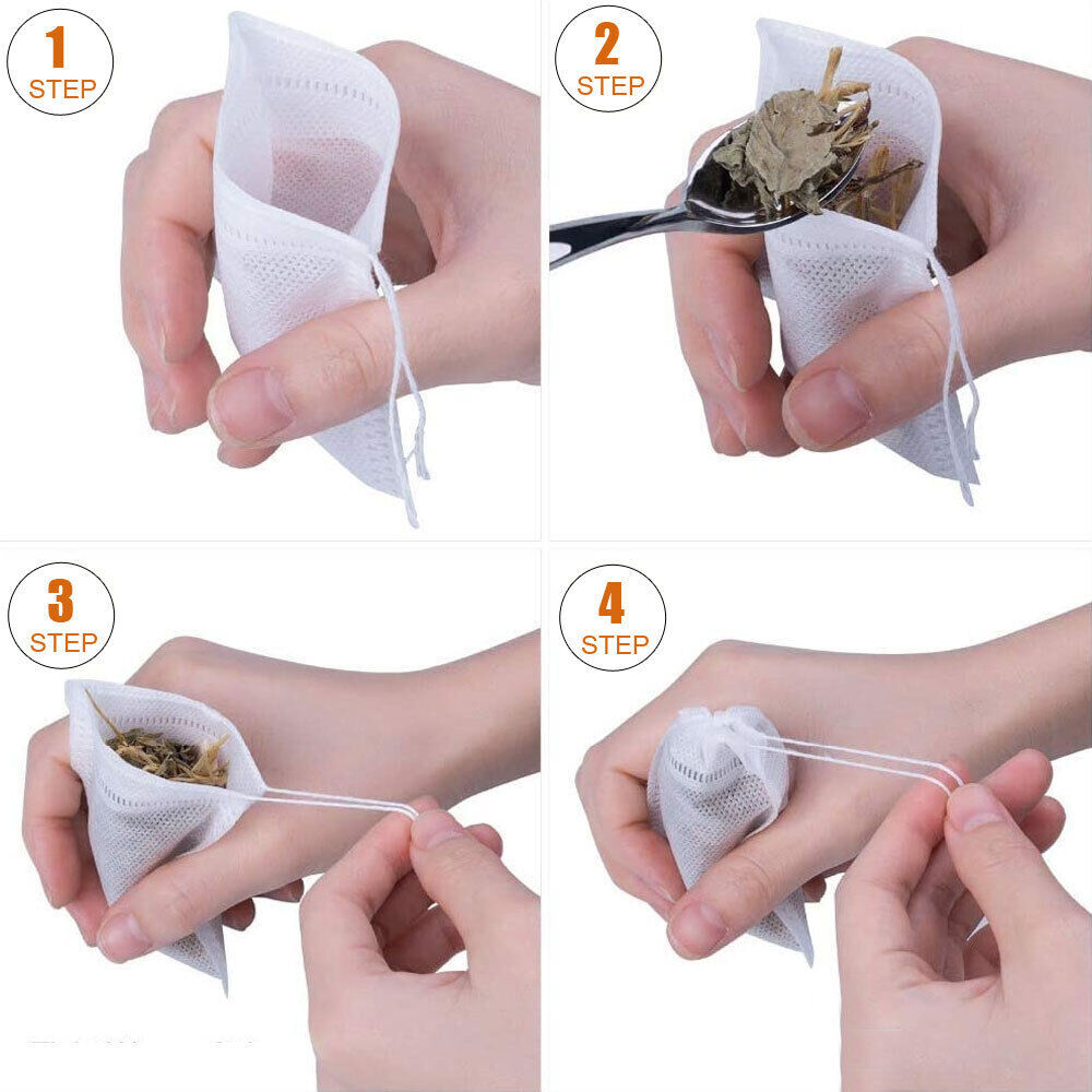 200Pcs Tea Bag Disposable Drawstring Flip Empty Teabags Herb Loose Tea Filter US