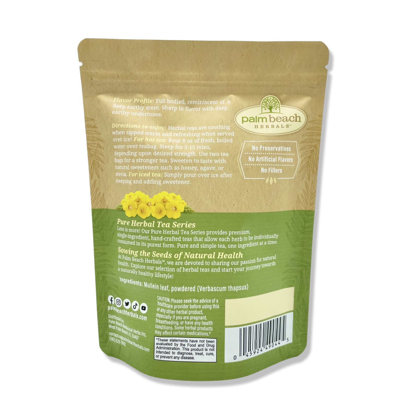 Mullein Leaf Tea by Palm Beach Herbals | 30ct, Caffeine-Free