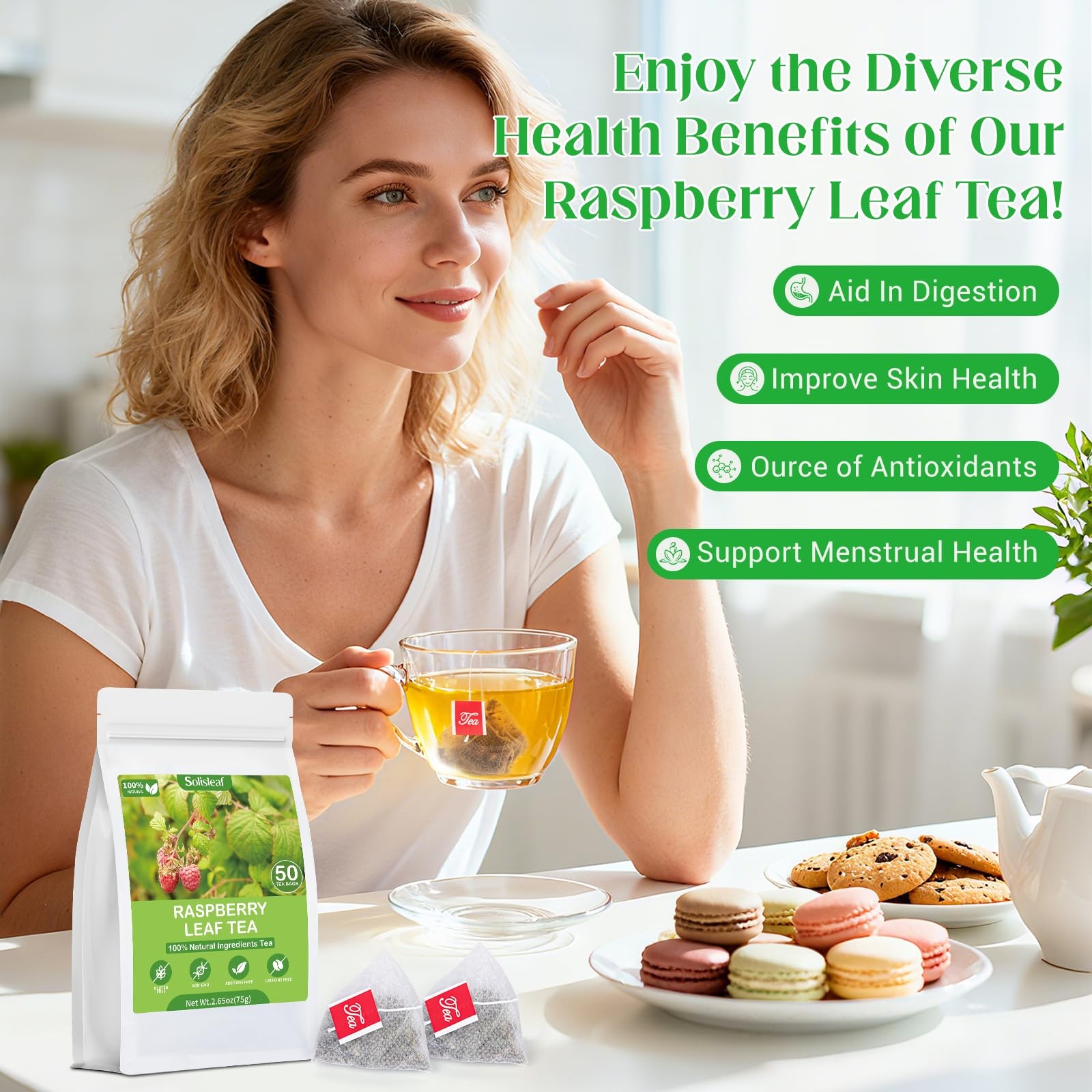 Raspberry Leaf Tea, 100% Natural & Pure Red 50 Bags/1 Pack