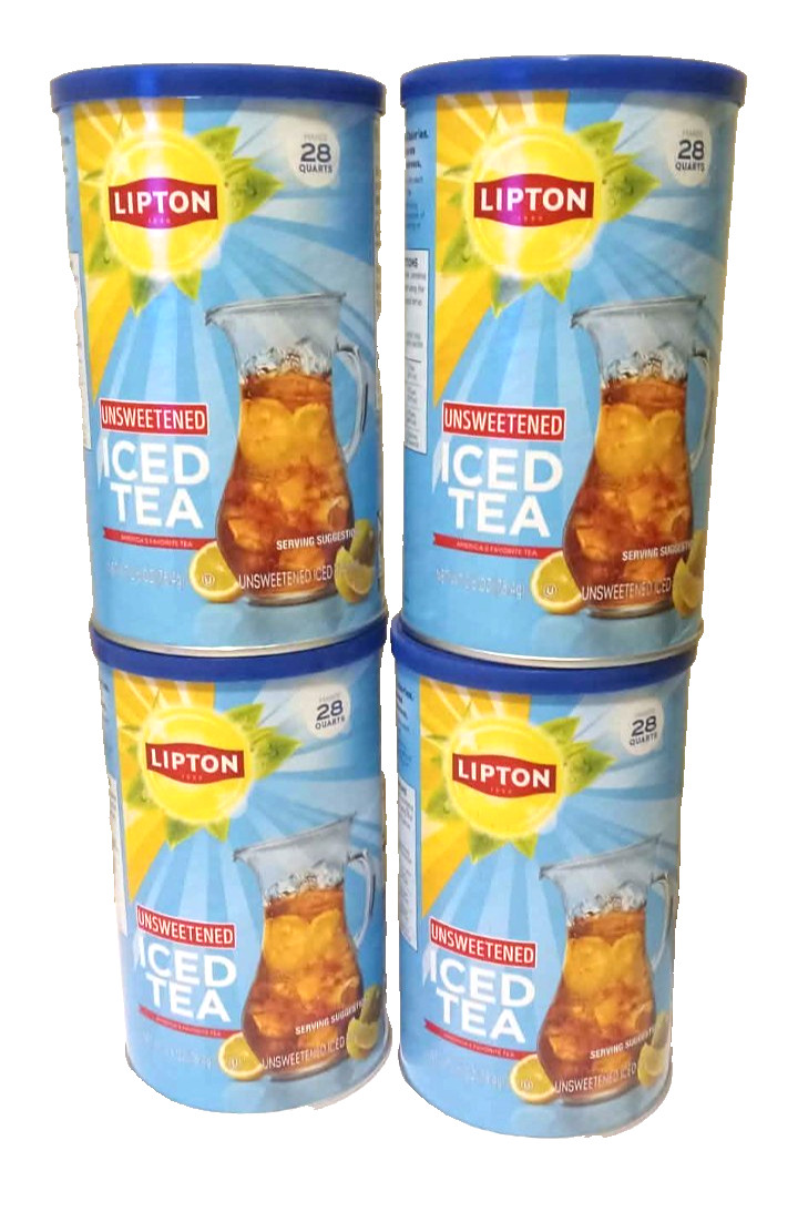 4 PACK NEW Lipton Caffeinated Unsweetened Instant Tea 28 Quarts (Not Lemon)