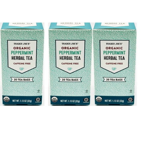 3 Packs Trader Joe’s Organic Peppermint Herbal Tea 20 Tea Bags Each, Total 60 ct