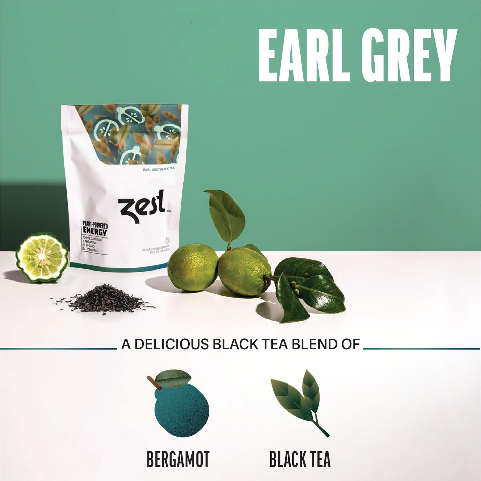 Zest High Caffeine Black Tea Bags – Earl Grey Energy Tea with Natural Bergamo…