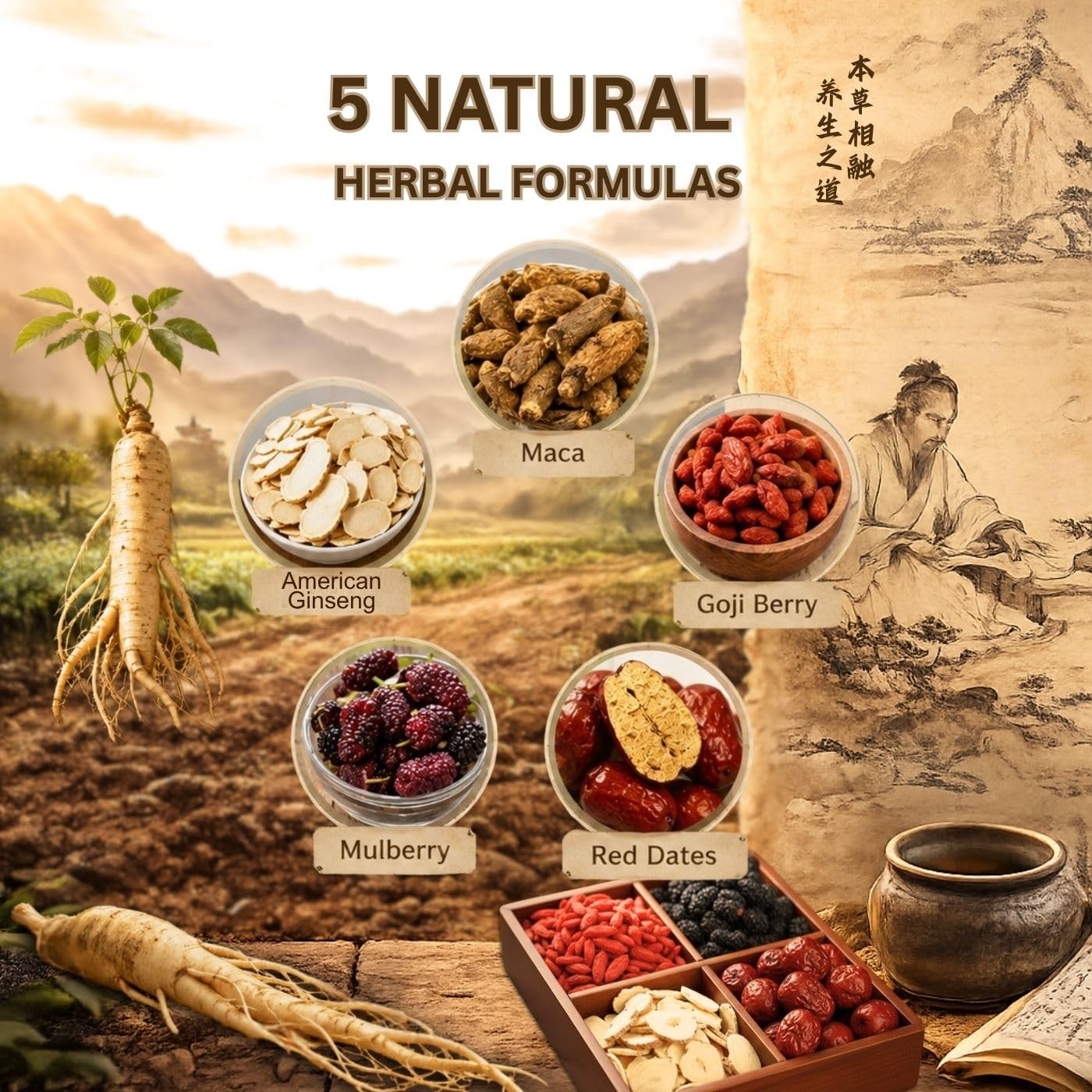American Ginseng Five Treasures Tea, Kidney Tea Formula with Organic…