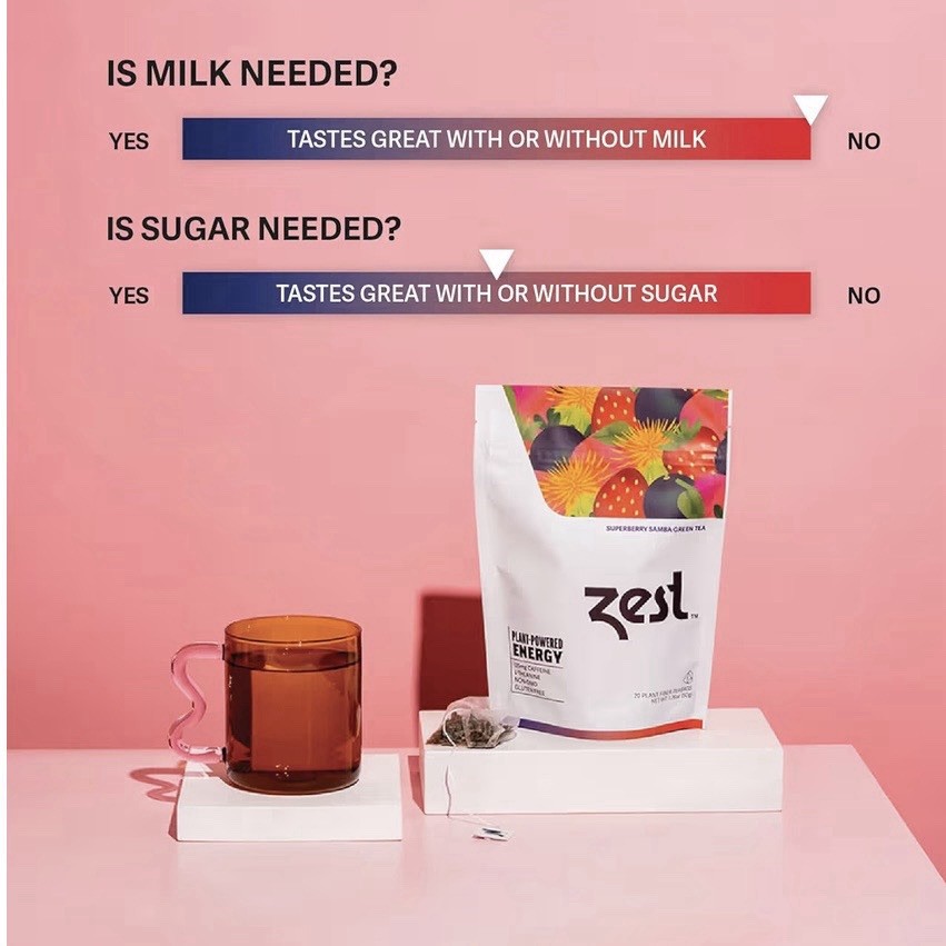 Zest Energy Superberry Samba Green Tea 20 Bags 135mg Caffeine Keto Friendly