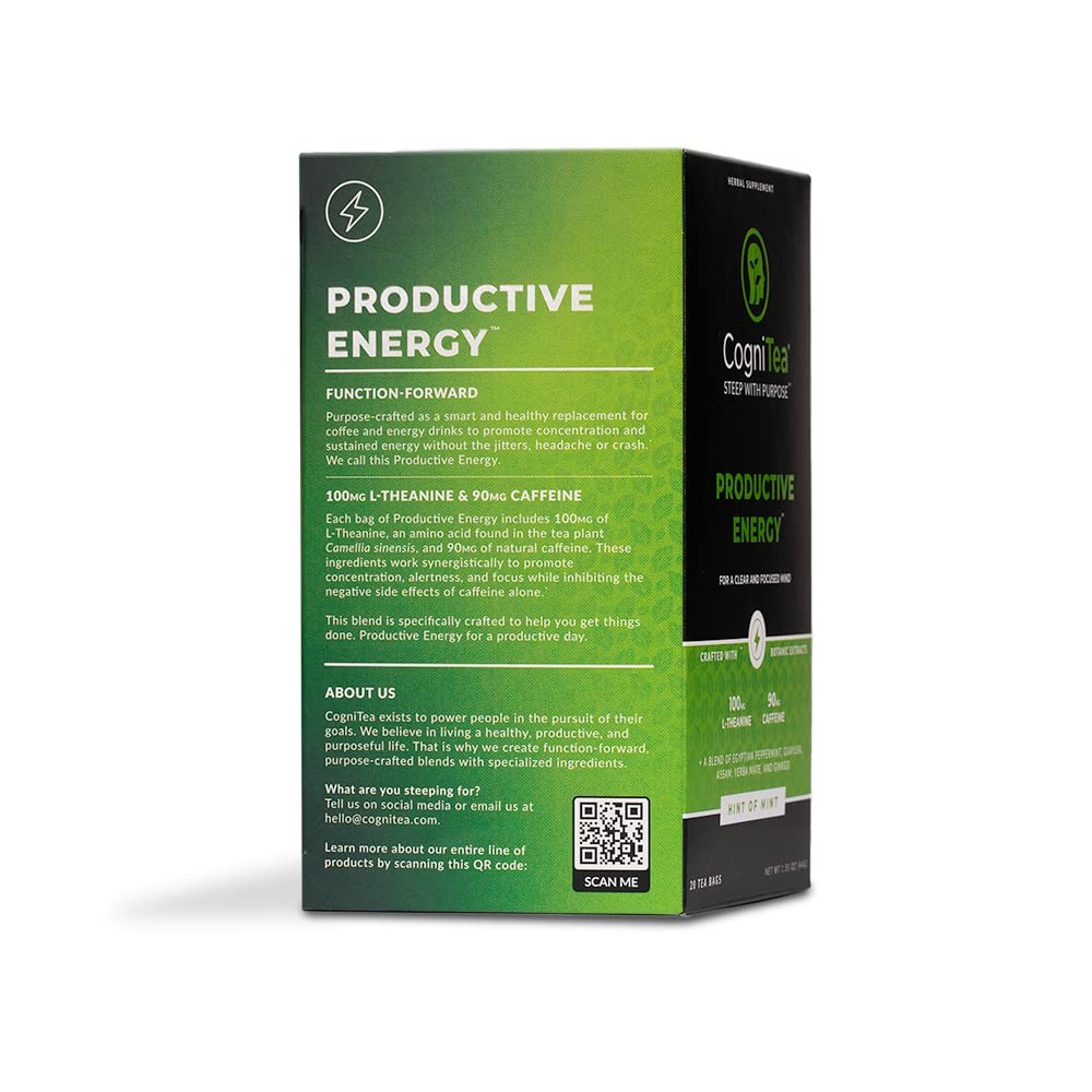 Productive Energy Tea – Enhanced Focus & Energy with 100mg L-Theanine, 90mg C…