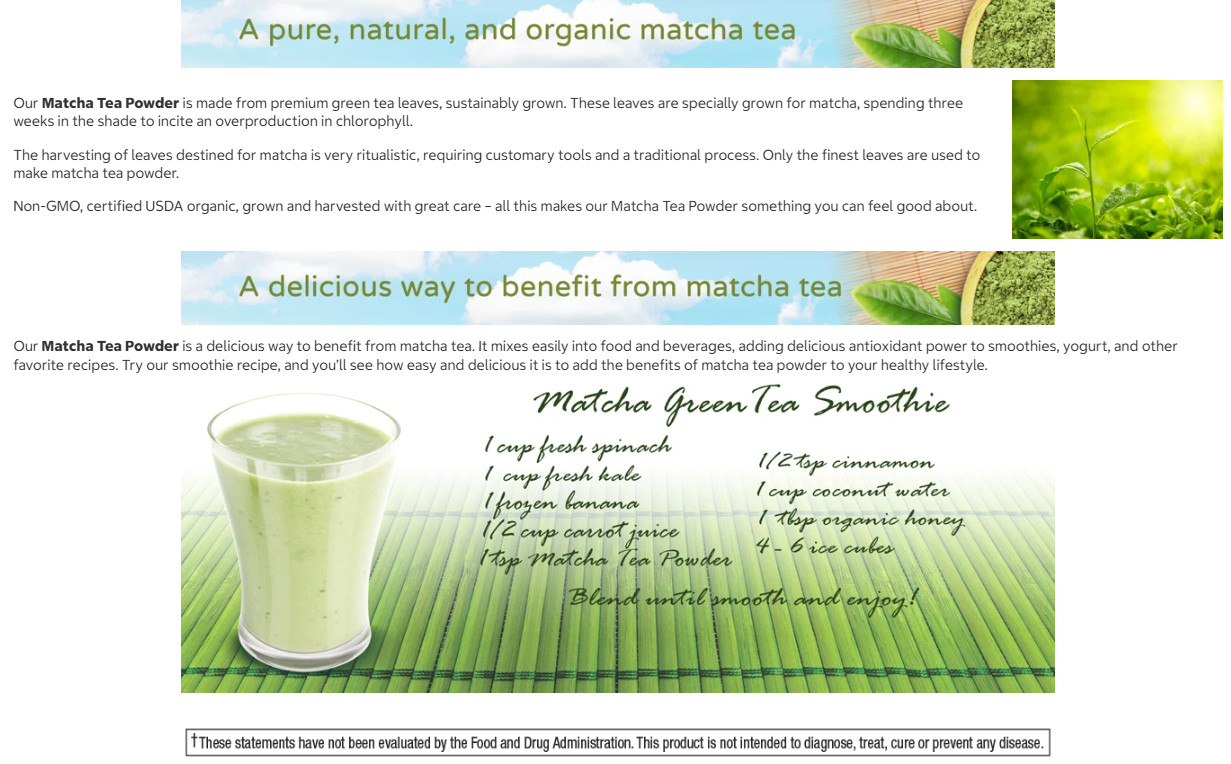 FEELGOOD Organic Matcha Powder 16oz USDA Organic Non-GMO Vegan 151 Servings