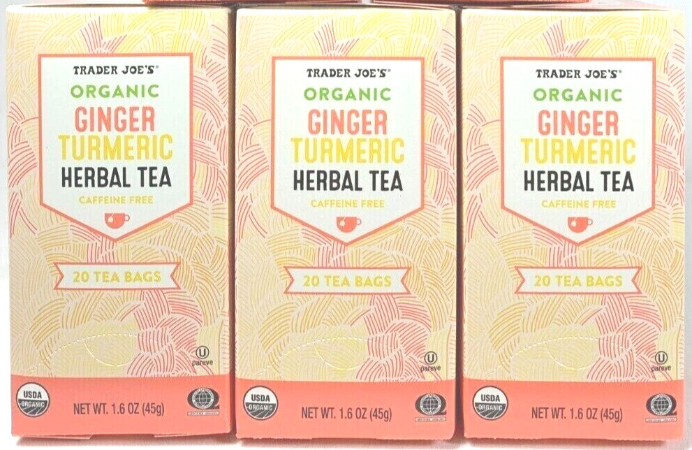 3 x Trader Joe’s Organic Ginger Turmeric Herbal Tea 20 Tea Bags Each, Total 60ct