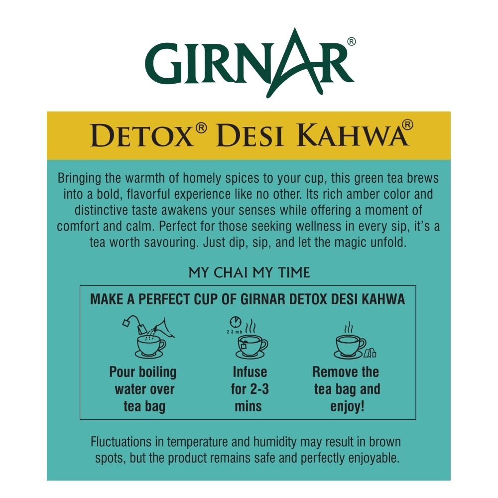 GIRNAR DETOX GREEN TEA – DESI KAHWA | 36 TEA BAGS | 90G