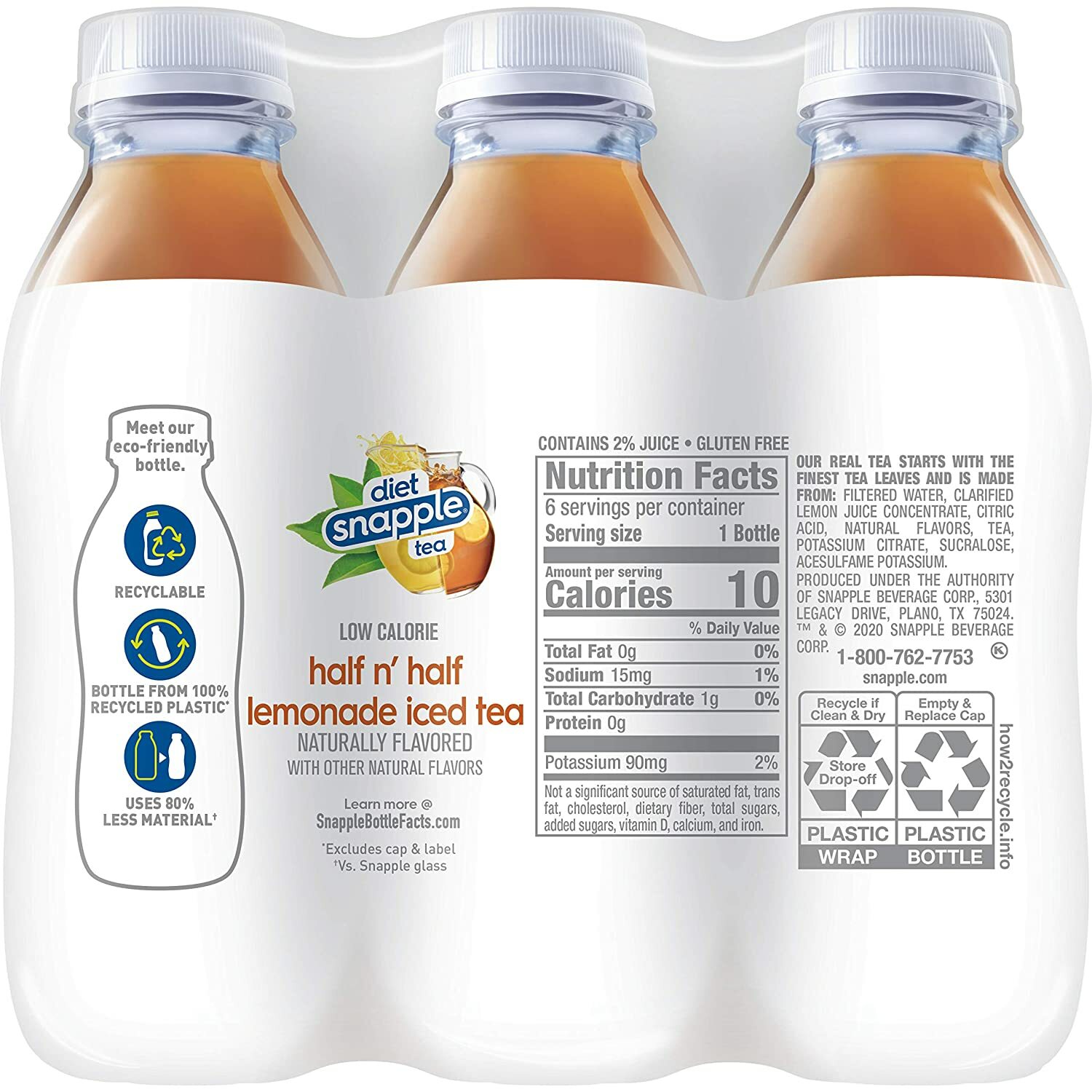 Snapple Zero Sugar Diet Half n’ Half Lemonade Tea 16 oz Bottles (Pack Of 6)
