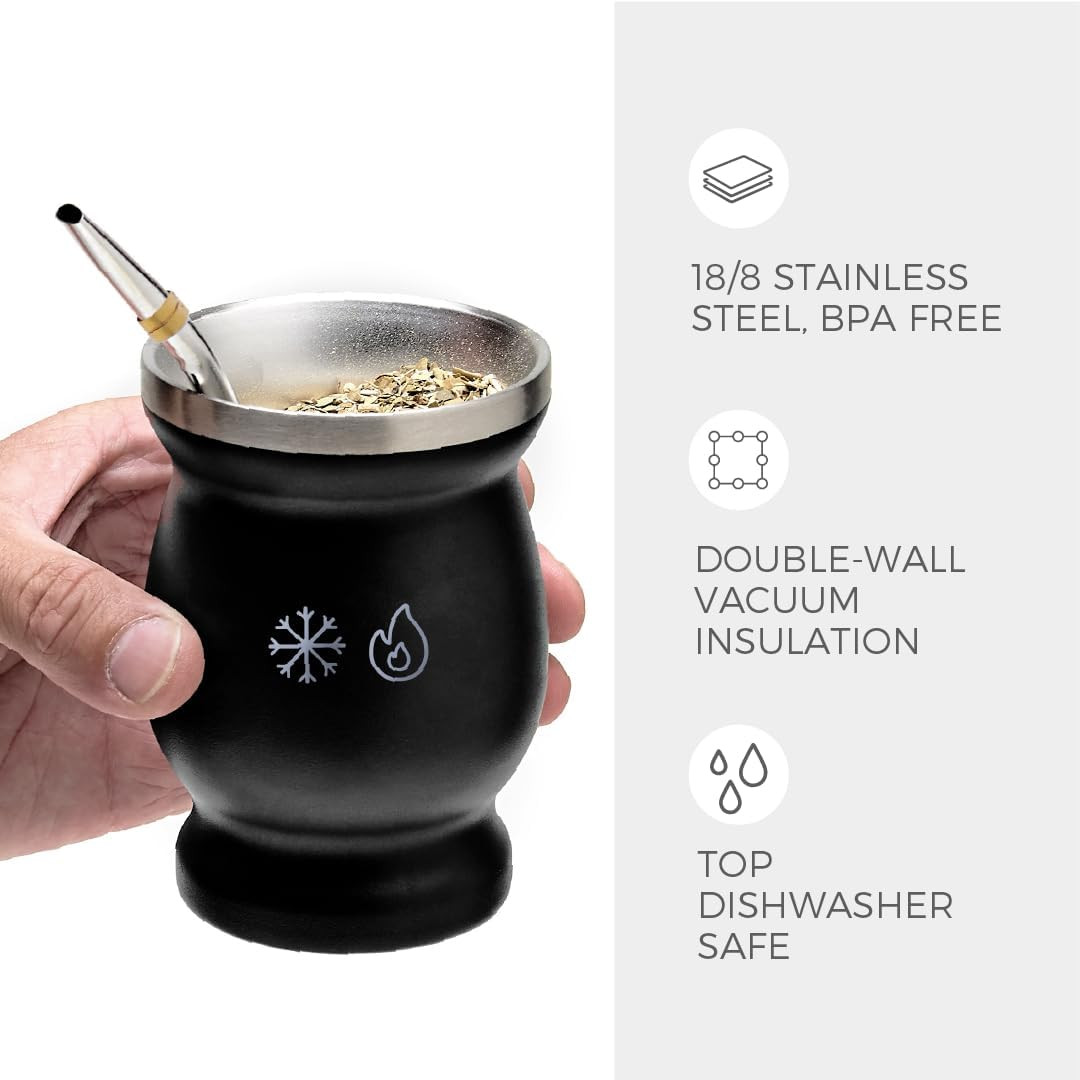 Stainless Steel Double-Wall Mate Cup and Bombilla Set – Yerba Mate Set Includes