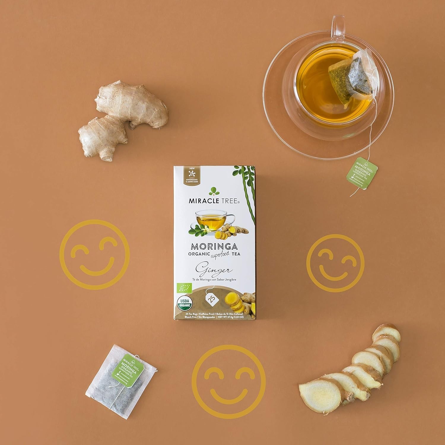 Organic Moringa Tea, 25 Count – Ginger Flavor, Detox & Stress Relief