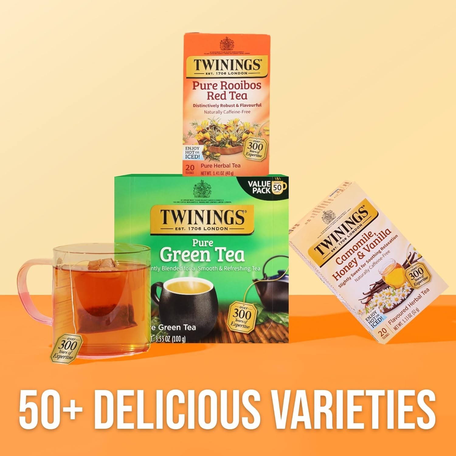 Twinings Pure Rooibos Red Herbal Tea Individually Wrapped Bags, 20 Count Pack 1