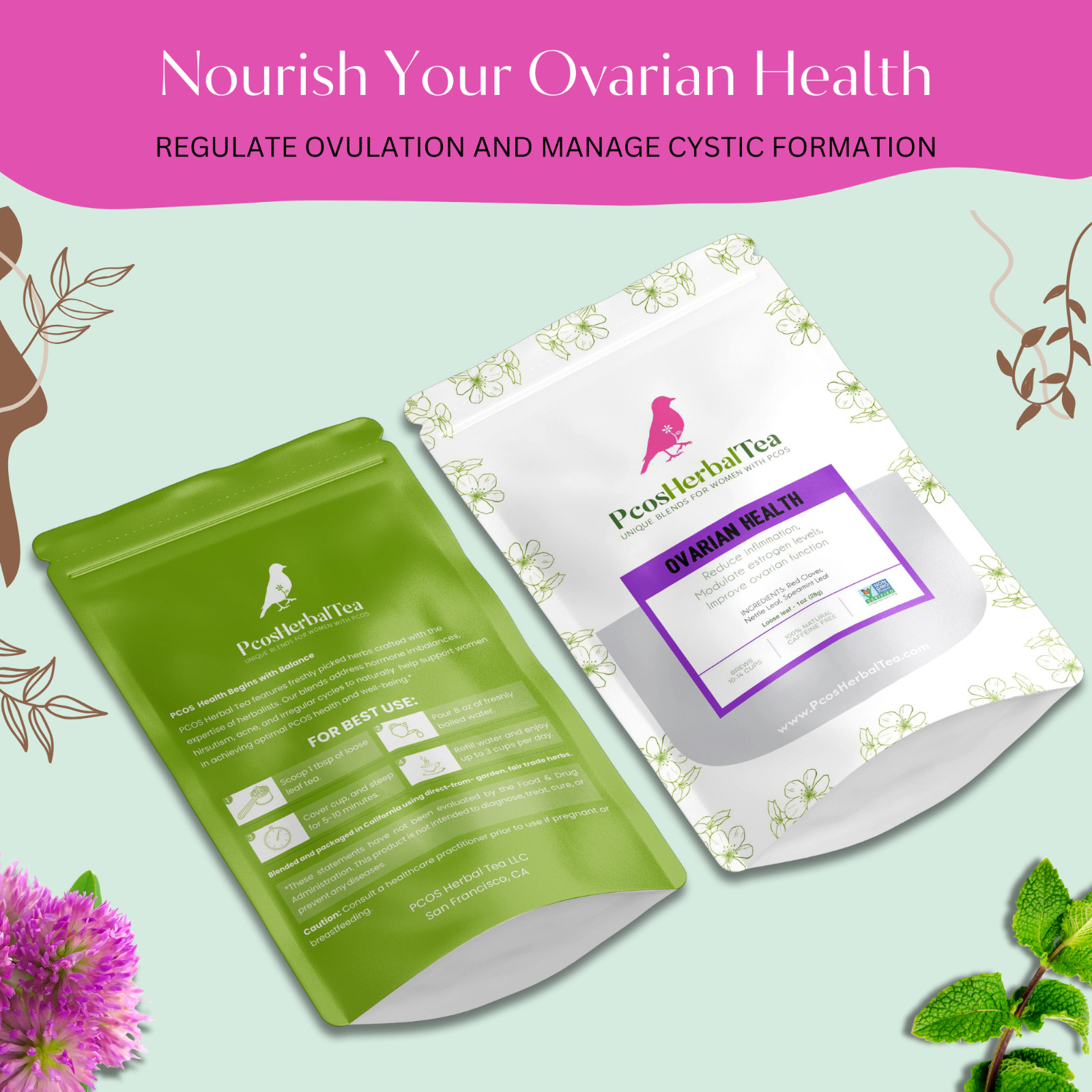 PCOS Teas -6 Loose Leaf Blends for Hormonal Balance, Reproductive Ovarian Health