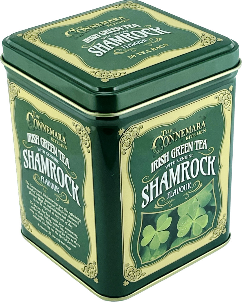 IRISH J.C. WALSH TIN OF 50 TEA BAGS OF SHAMROCK TEA (GREEN TEA)