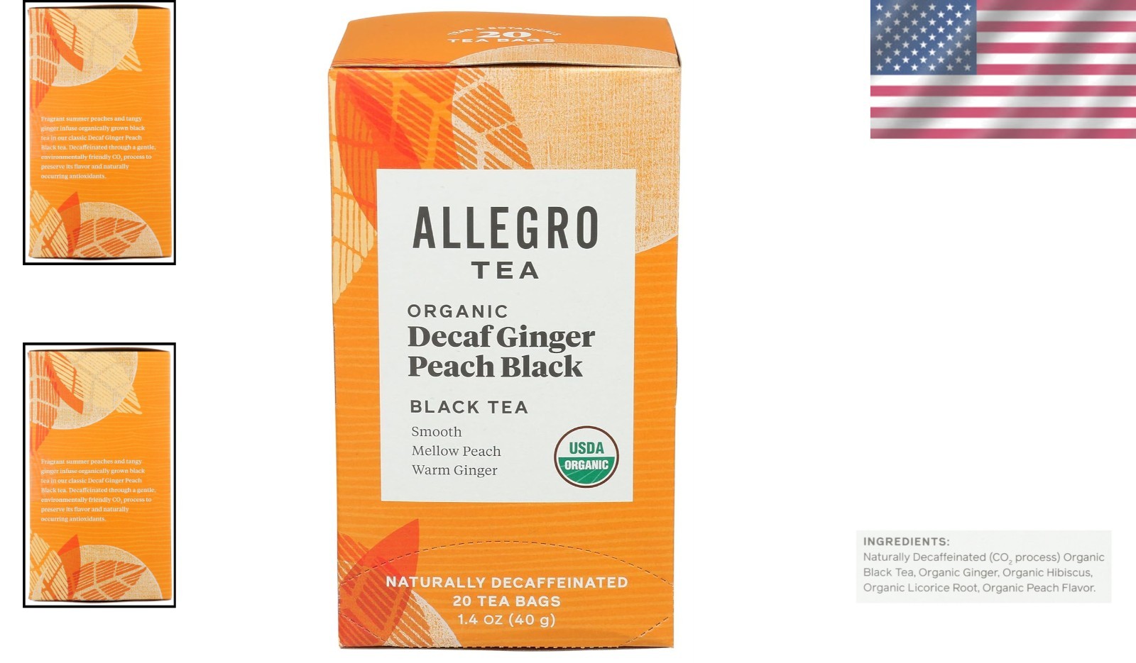 Decaf Organic Ginger Peach Black Tea Bags – Refreshing 20 Count for Anytime