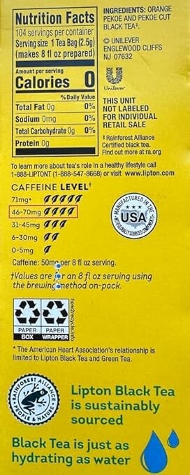 Lipton Natural Black Tea Ready-To-Go Bags Serve Hot or Cold, 104 Count