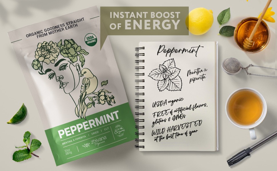 6 Bags sale ! Zhirvana Organic Loose leaf Peppermint tea. For Digestive,etc.