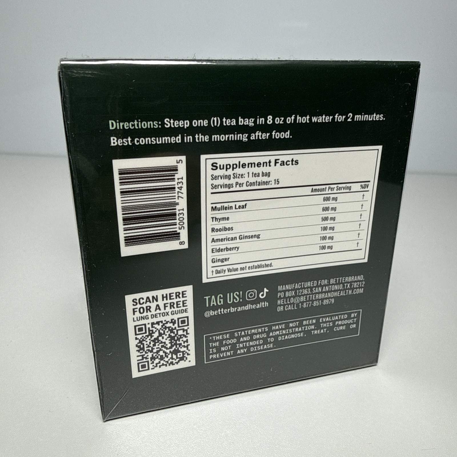 Betterbrand Better Lungs Detox Tea Caffeine Free Herbal Tea Bags Mullein Leaf