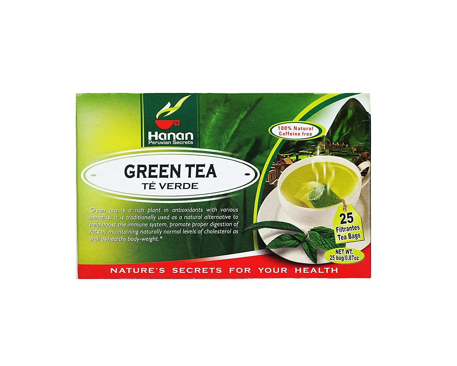 Hanan Peruvian Secrets Te Verde| 100% Natural Green Tea | 25 Tea Bags| Aids in M