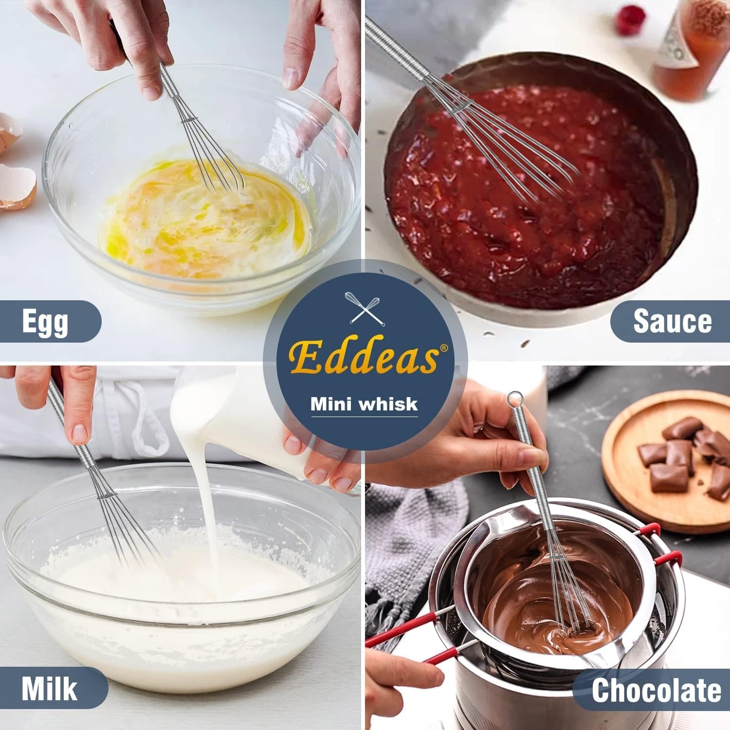 Eddeas Small Whisk Stainless Steel, Mini wire whisk 3 5+6+7 inch, Silver 3Pcs
