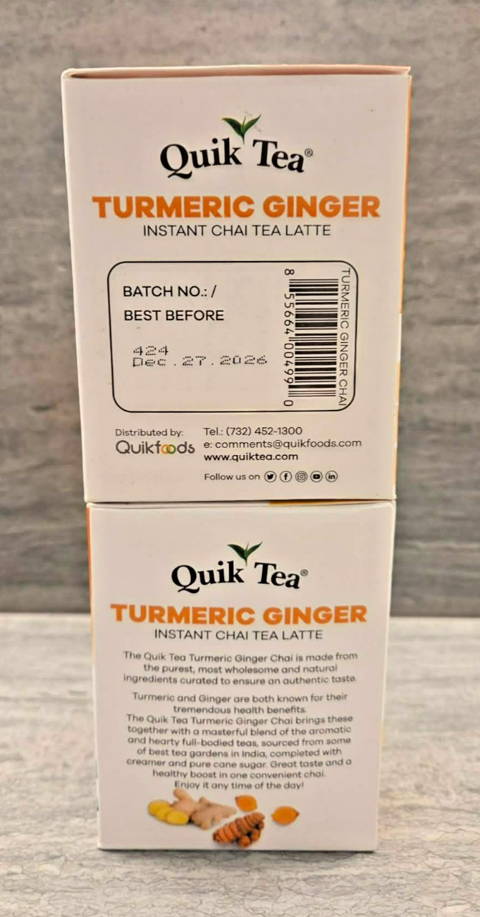 Lot of 2 Quik Tea Tumeric Ginger Instant Chai Tea Latte – 10 servings Each