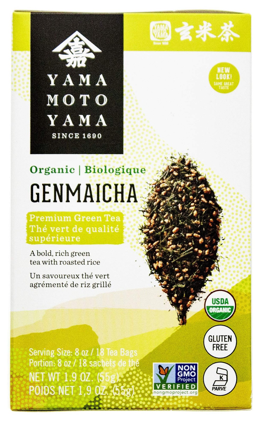 Yamamotoyama Organic Genmaicha Tea Bag, Green with 18 Count (Pack of 6)